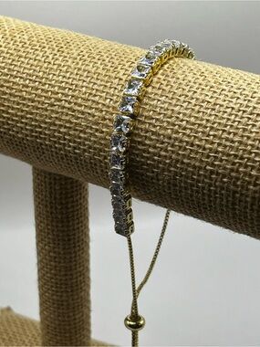 Gold Tennis Adjustable Slide Bracelet w/ Swarovski  Crystals NWOT